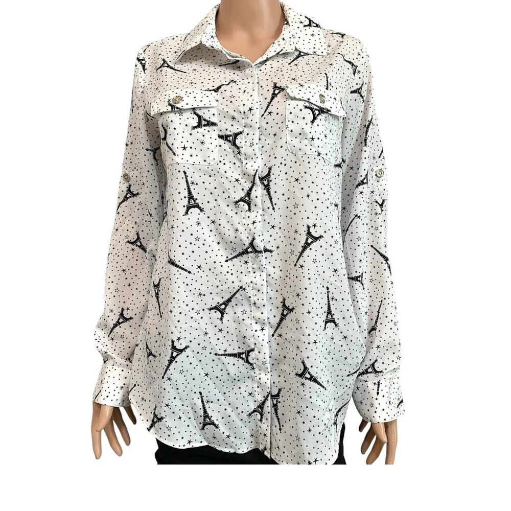 Karl Lagerfeld Paris medium Eiffel Tower button front blouse TLS1 3381